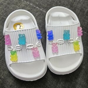Bebe White Kids Sandals with Colorful Bear Accents